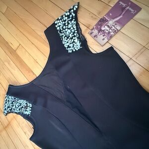 Emerald Sundae Black Dress with Mesh V Neck and Beaded Embellishments Sz M NWT